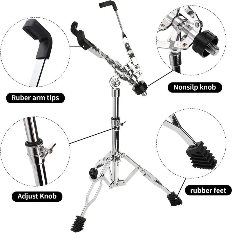 Seteol Snare Drum Stand, Snare Stand with Drumstick Holder and a Pair of 5A Drum Sticks Fit for 8 to 15 Inch Snare Drum and Practice Pad, Adjustable Height 25.6 to 39.4 Inches for Drum - Image 3